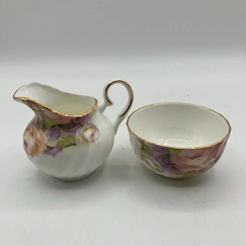 Vintage Golden Crown E & R Fine Bone China Creamer and Sugar Dish England